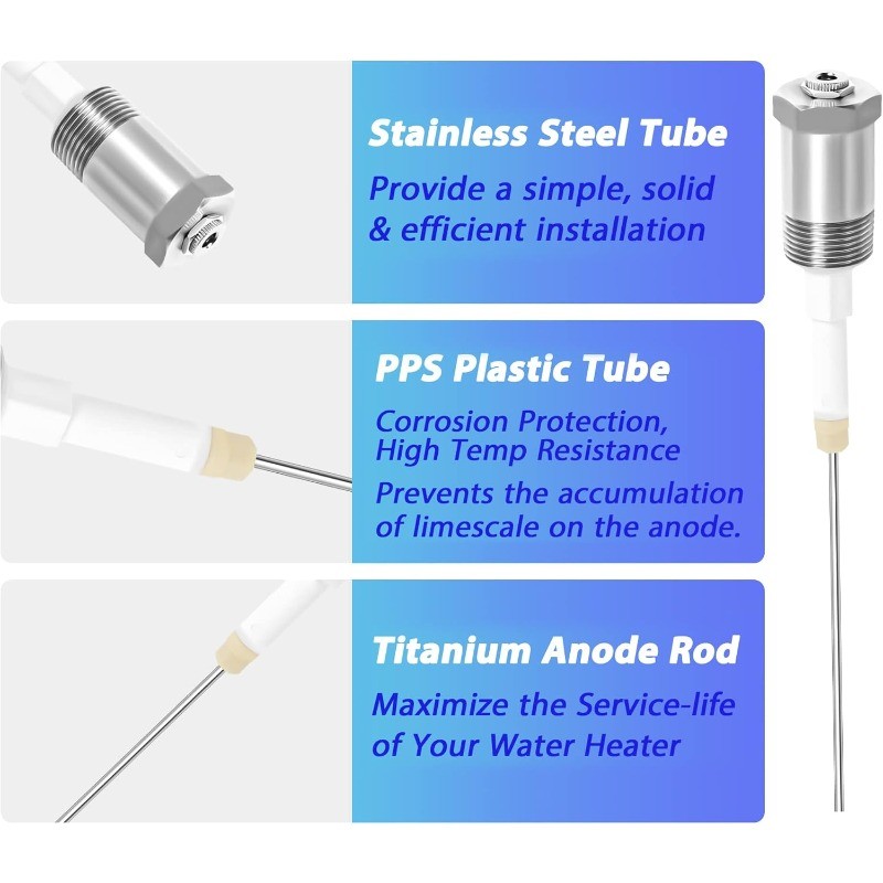 Powered Anode Rod for Hot Water Heater, Stops Corrosion Eliminates Rotten Egg