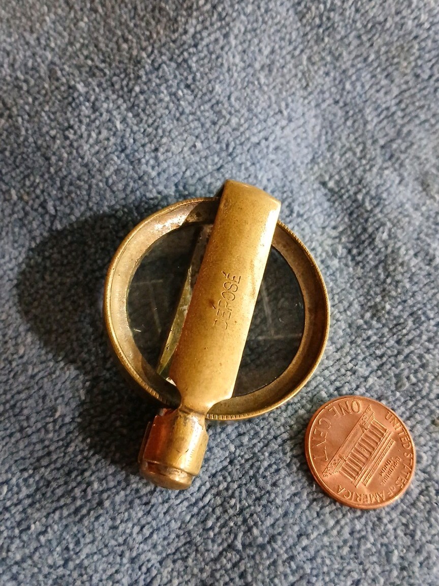 Antique French Brass Folding Magnifying Glass-Dèposè-Swivel Pocket Loupe c.1900