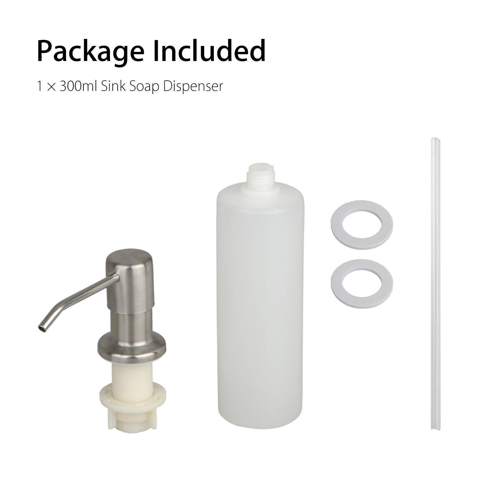 Stainless Steel Soap Dispenser Kitchen Sink Bath Hands Liquid Pump Bottle 300ML