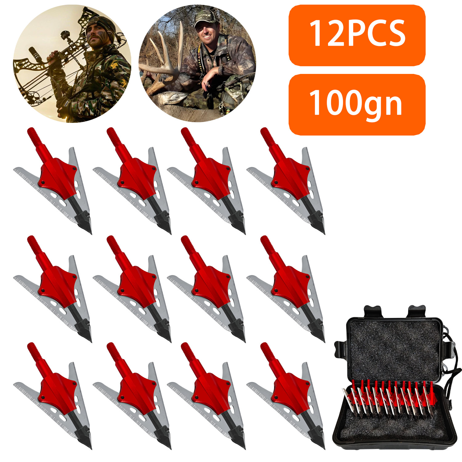 12Pcs BloodRunner Hunting Broadheads 100Gr 2 Spring Slide Retractable Blade Tip