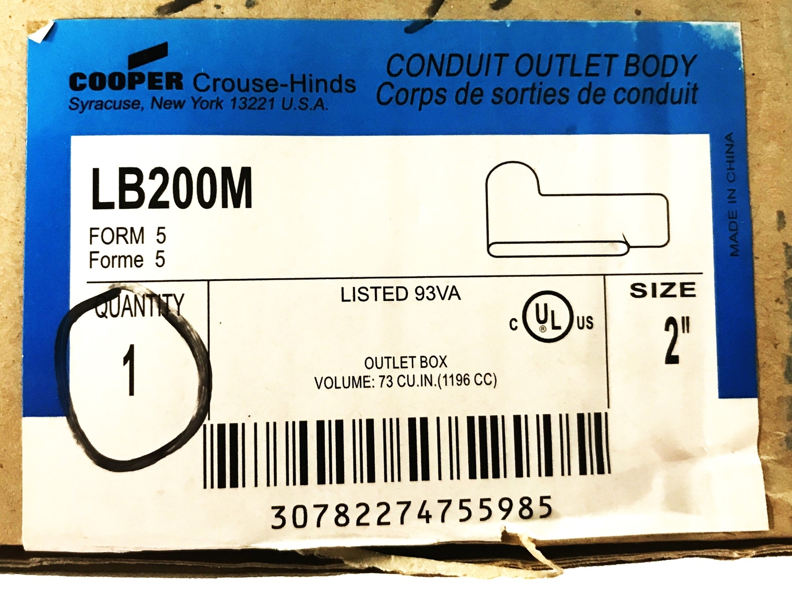 Cooper Crouse Hinds 2" Malleable Iron Conduit Outlet Body LB200M NOS