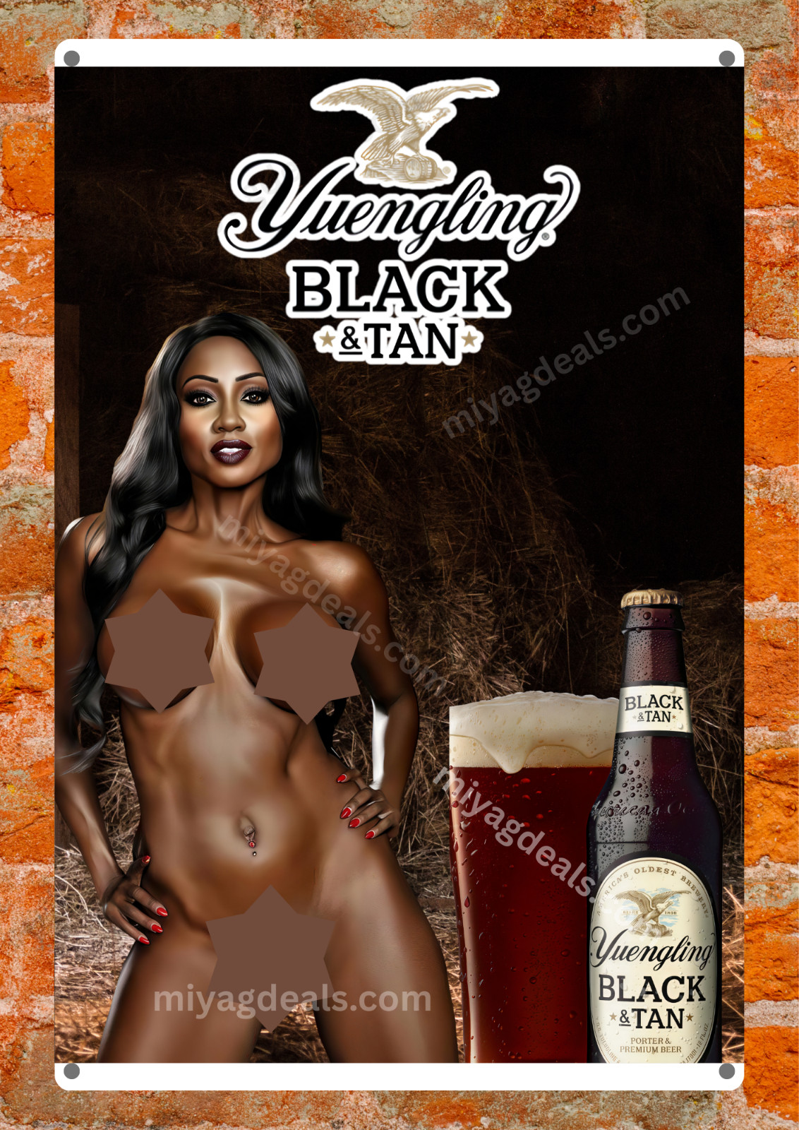 Yuengling Black & Tan Pin-Up Style Metal Sign Bar Man Cave Wall Decor Read Des