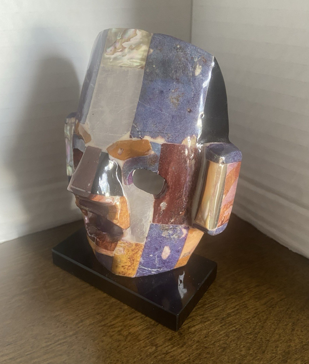 5" mosaic ceremonial burial death mask replica semi-precious stones Aztec Mayan