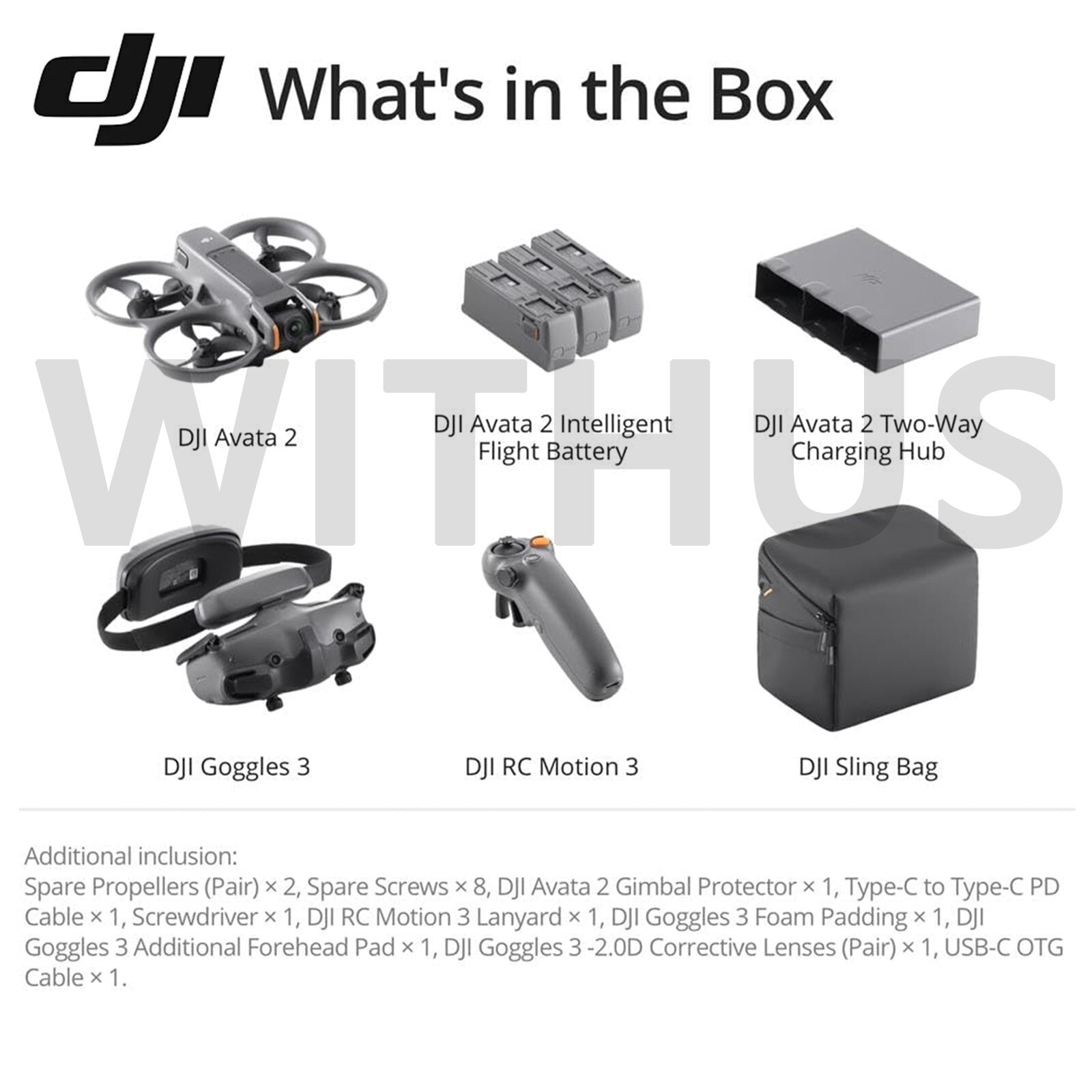 DJI Avata 2 Fly More Combo Camera Drone (3 Bastteries) + RC Motio 3 + Goggles 3