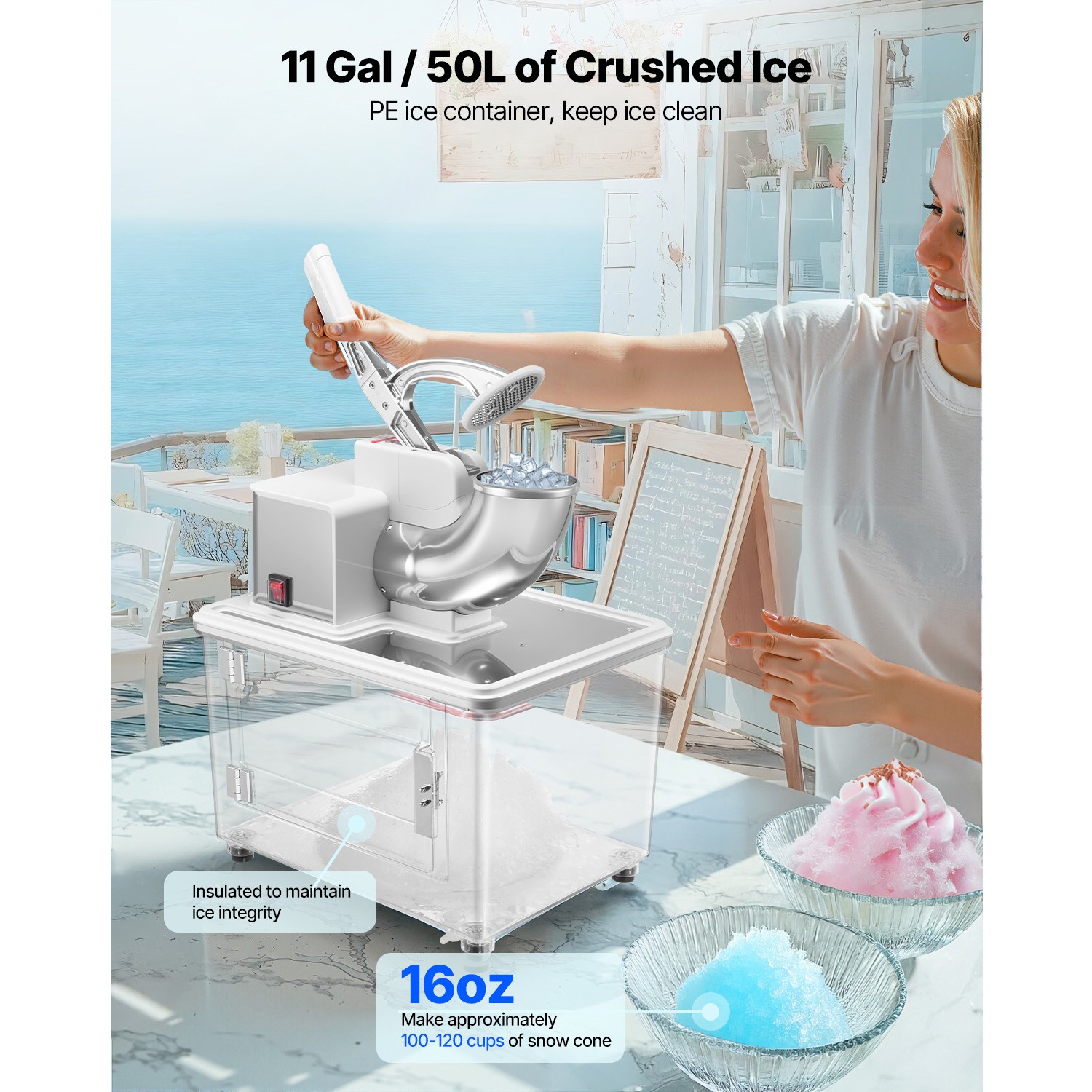 Commercial Snow Cone Machine Electric Ice Crusher Maker 661LBS/H Ice Shaver