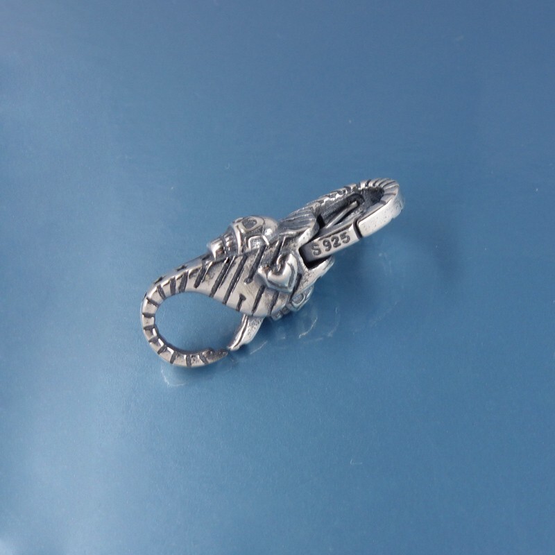 Sterling Silver Double Openings Skull Stripes Lobster Claw Clasp Connector 44069