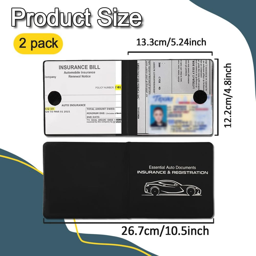2PCS Car Registration and Insurance Holder, 10.6''×4.8'' Essential Auto Card Glo