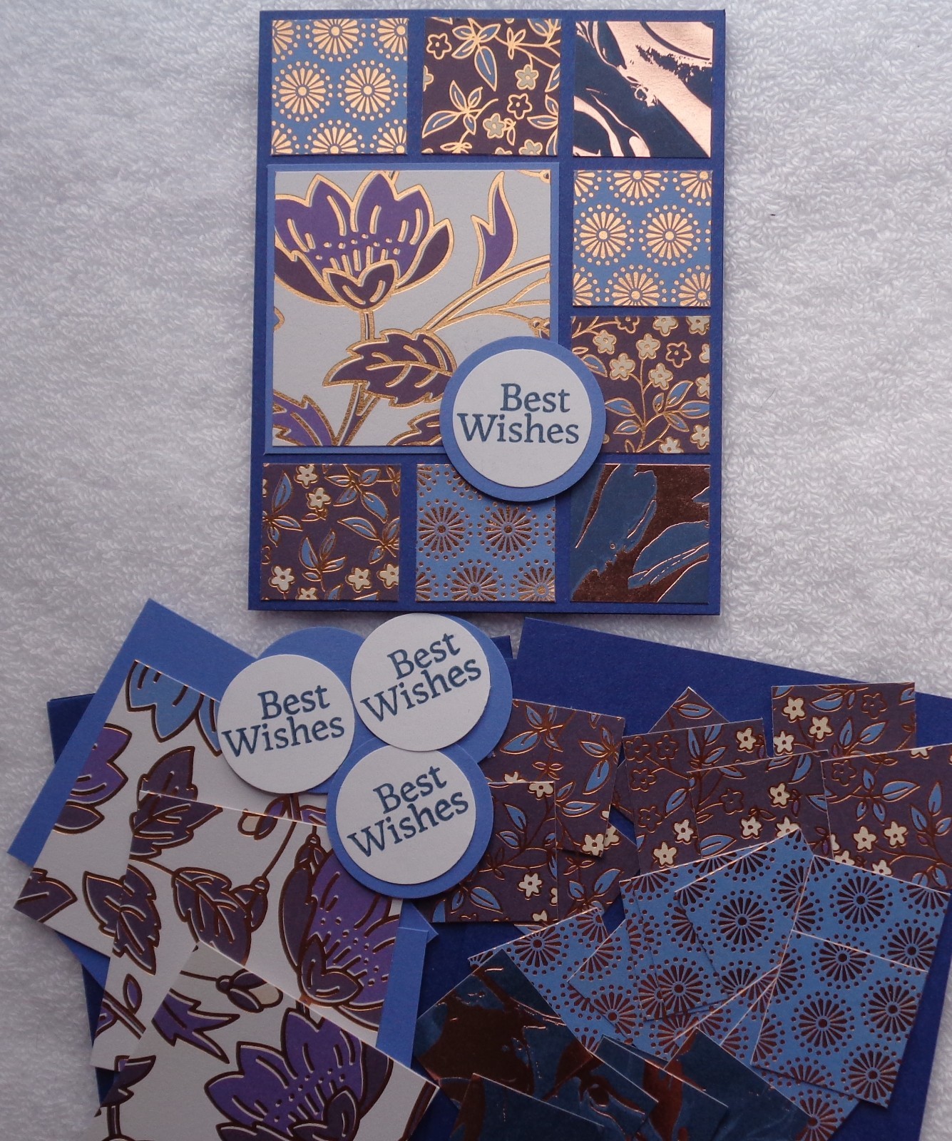 Stampin Up! Card Kit BEST WISHES Gorgeous Blue & Metallic Copper Floral Squares