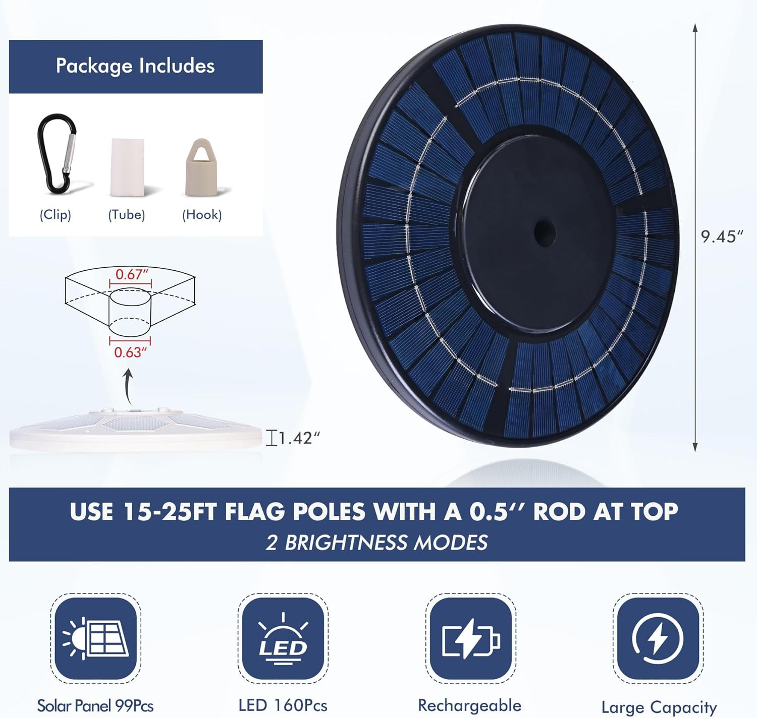 Solar Flagpole LED Light,Black 160 LED Ultra Bright Flag Pole Light for 15-25 Ft