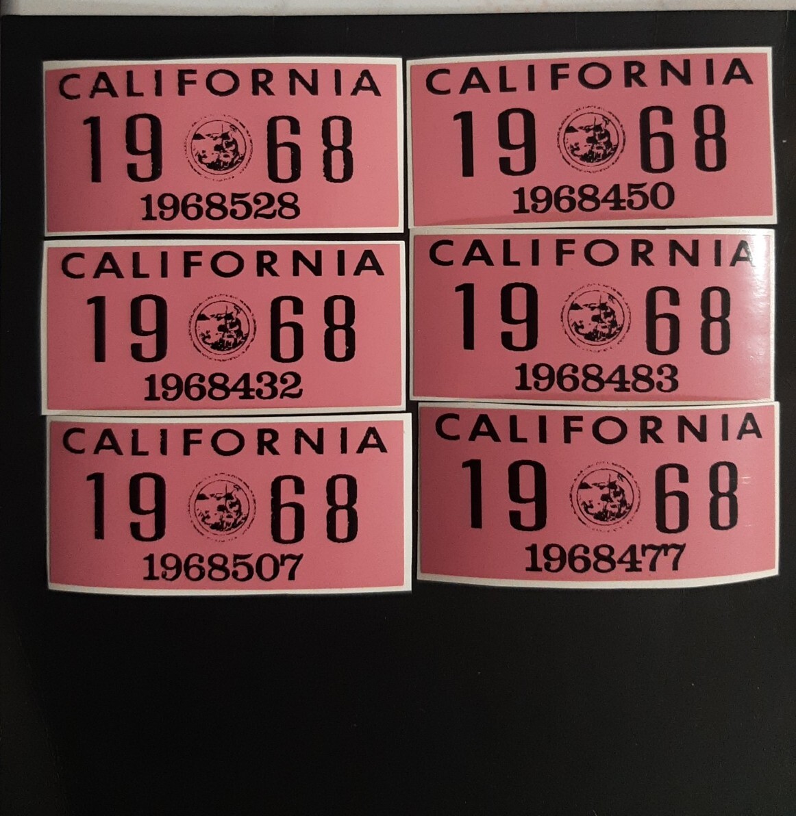 1968 California License Plate Registration Sticker, YOM, CA DMV