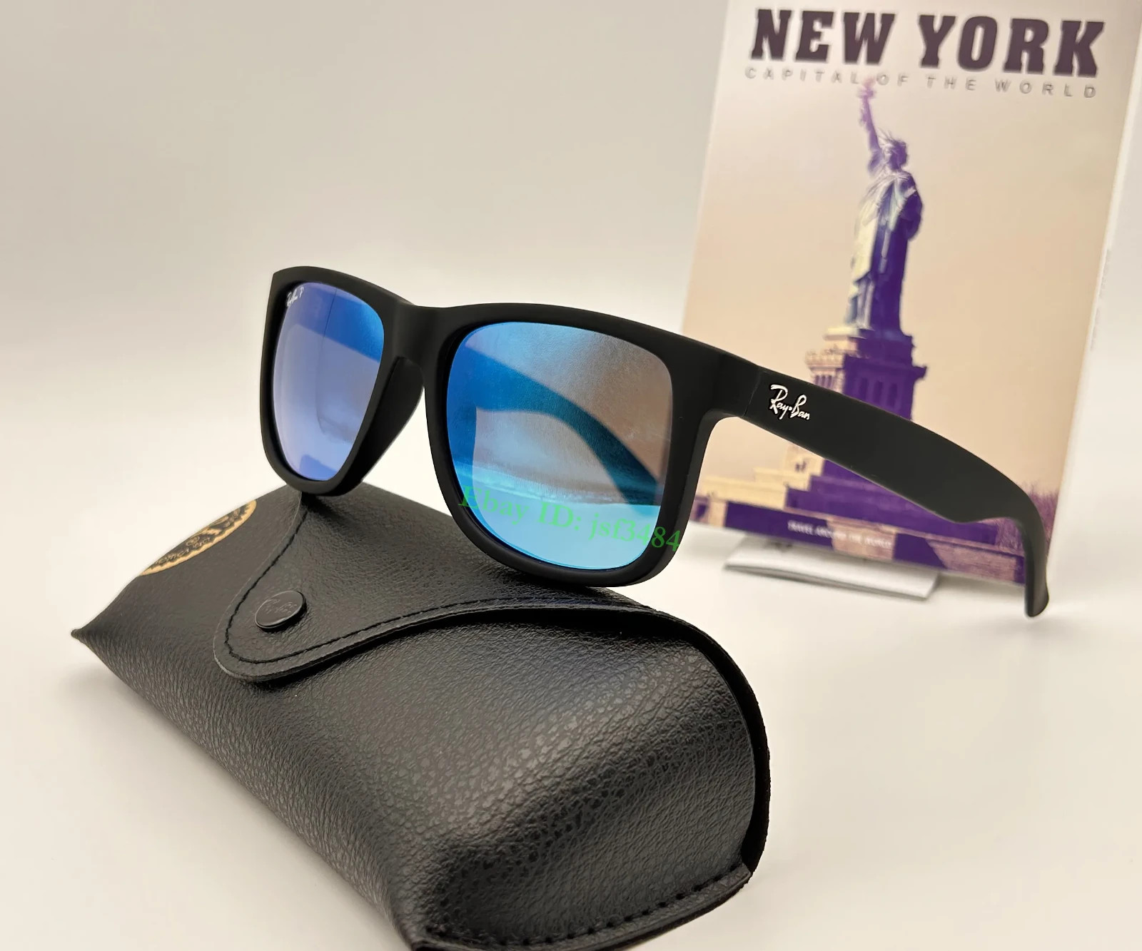 Ray-Ban RB4165 Justin Polarized Sunglasses Matte Black Blue Mirror Lens 54mm Men