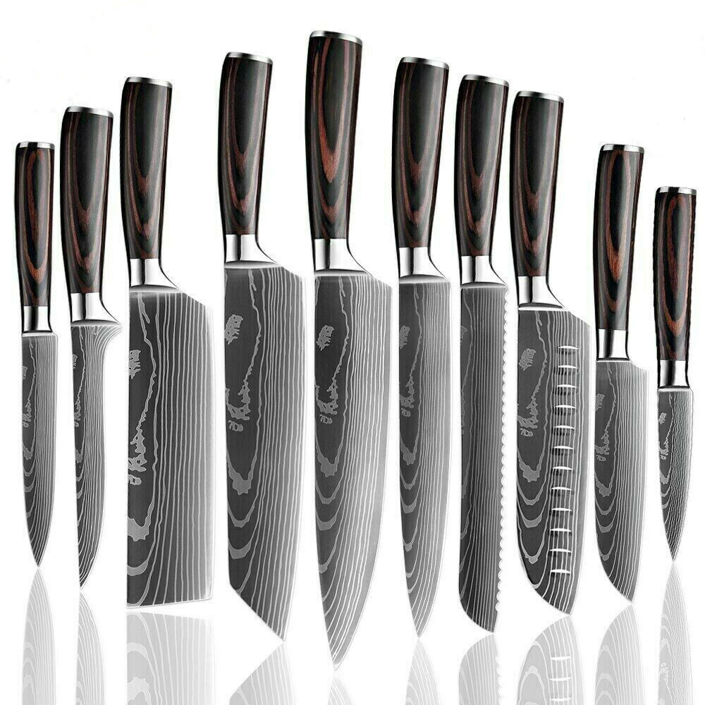 Kitchen Knife Set Japanese Damascus Pattern Chef Knives Stainless Steel Cleaver