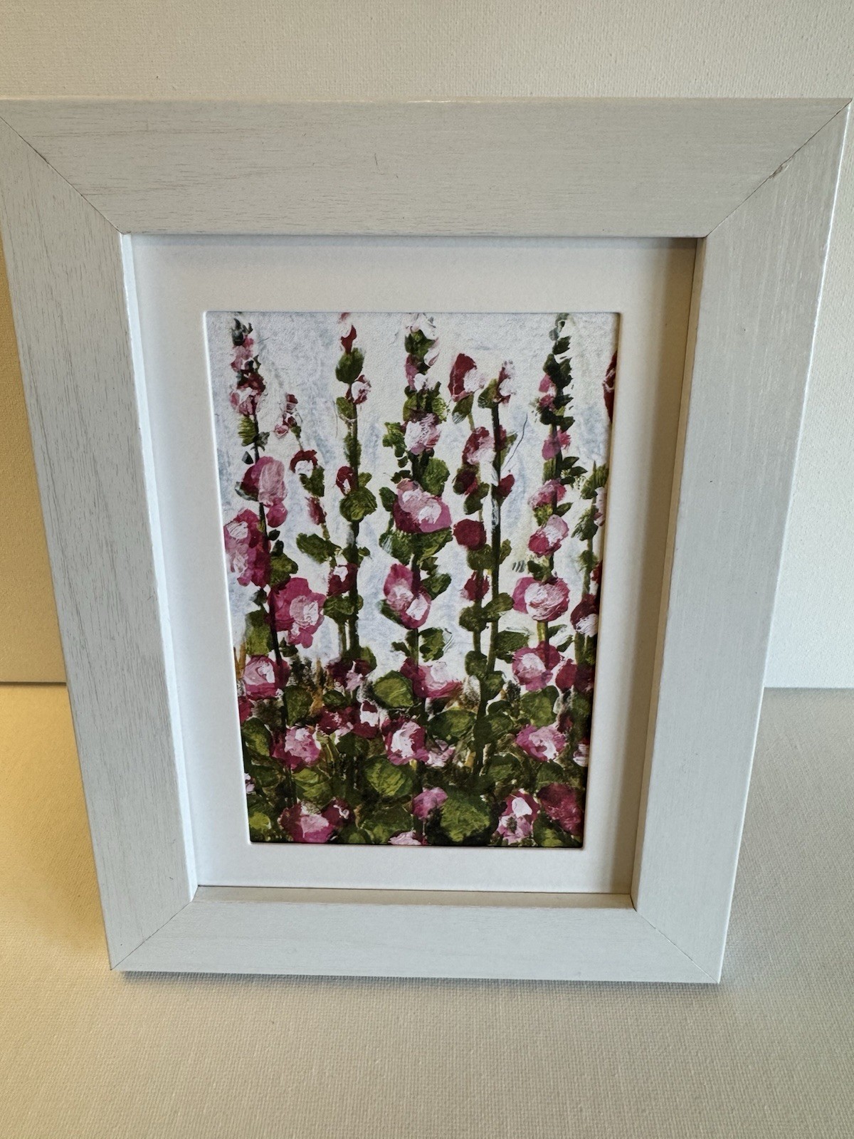 Hollyhock Flowers Art Print 4x6 from Original Painting-Impressionist Floral