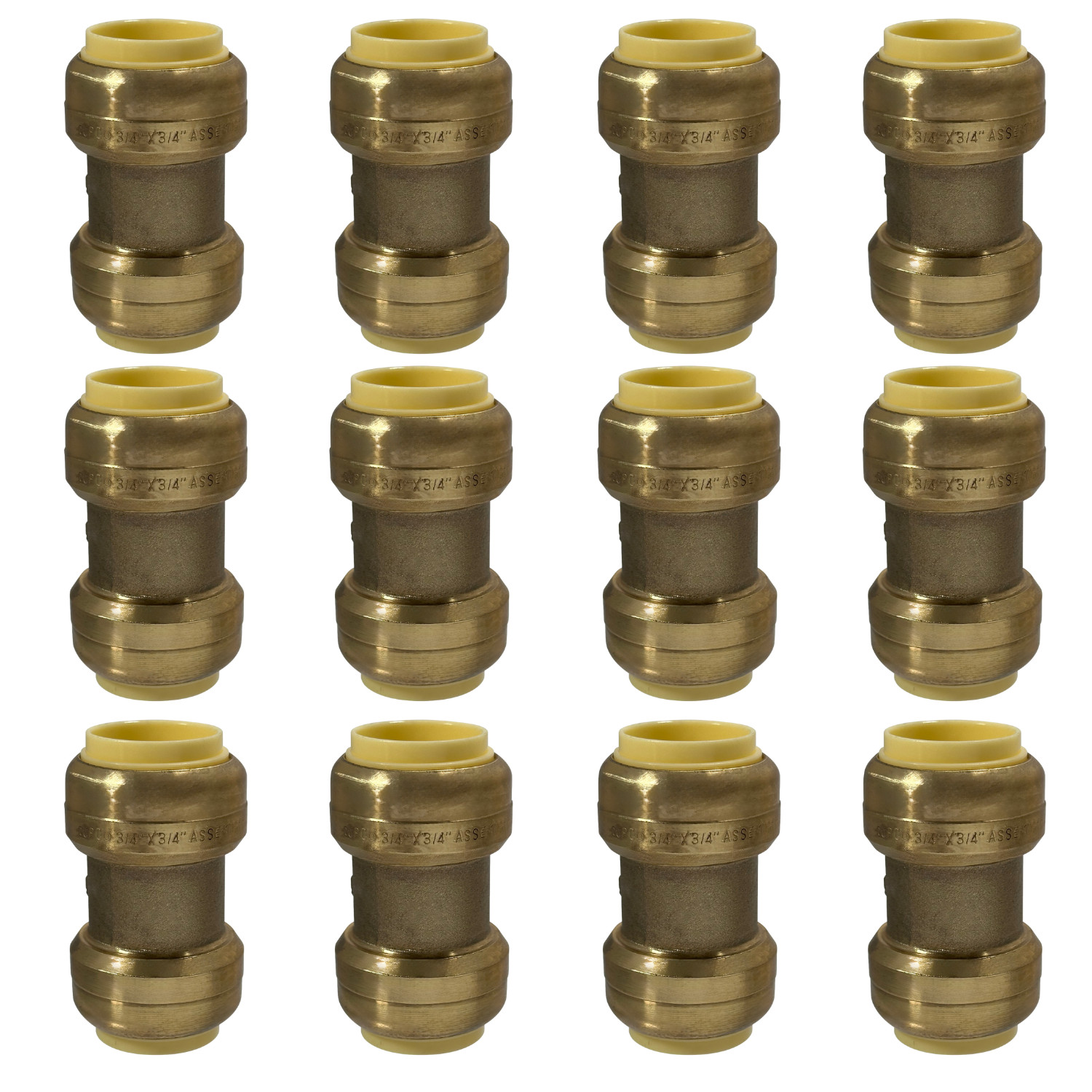12 Pack XFITTING 3/4" x 3/4" Push Fit Coupling, Lead Free Brass
