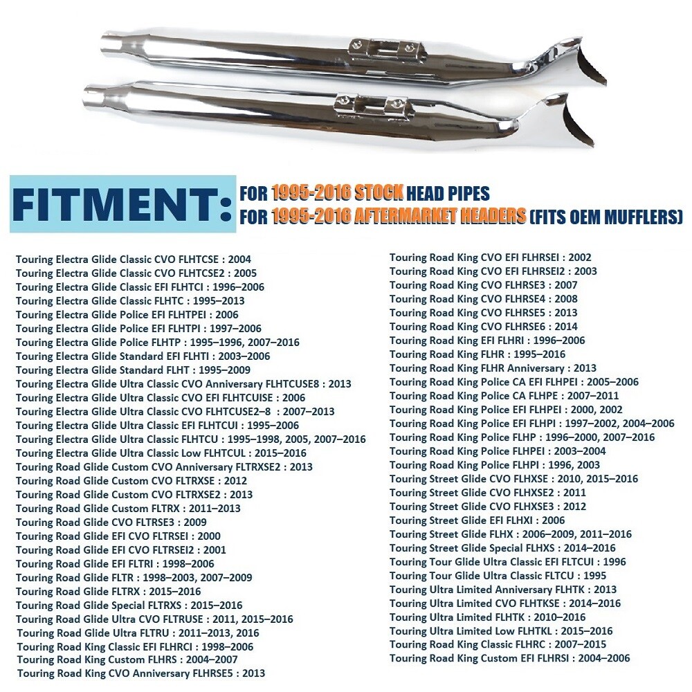 36" Chrome Fishtail Slip on Mufflers For Harley Touring 95-16 Nice Look Exhaust