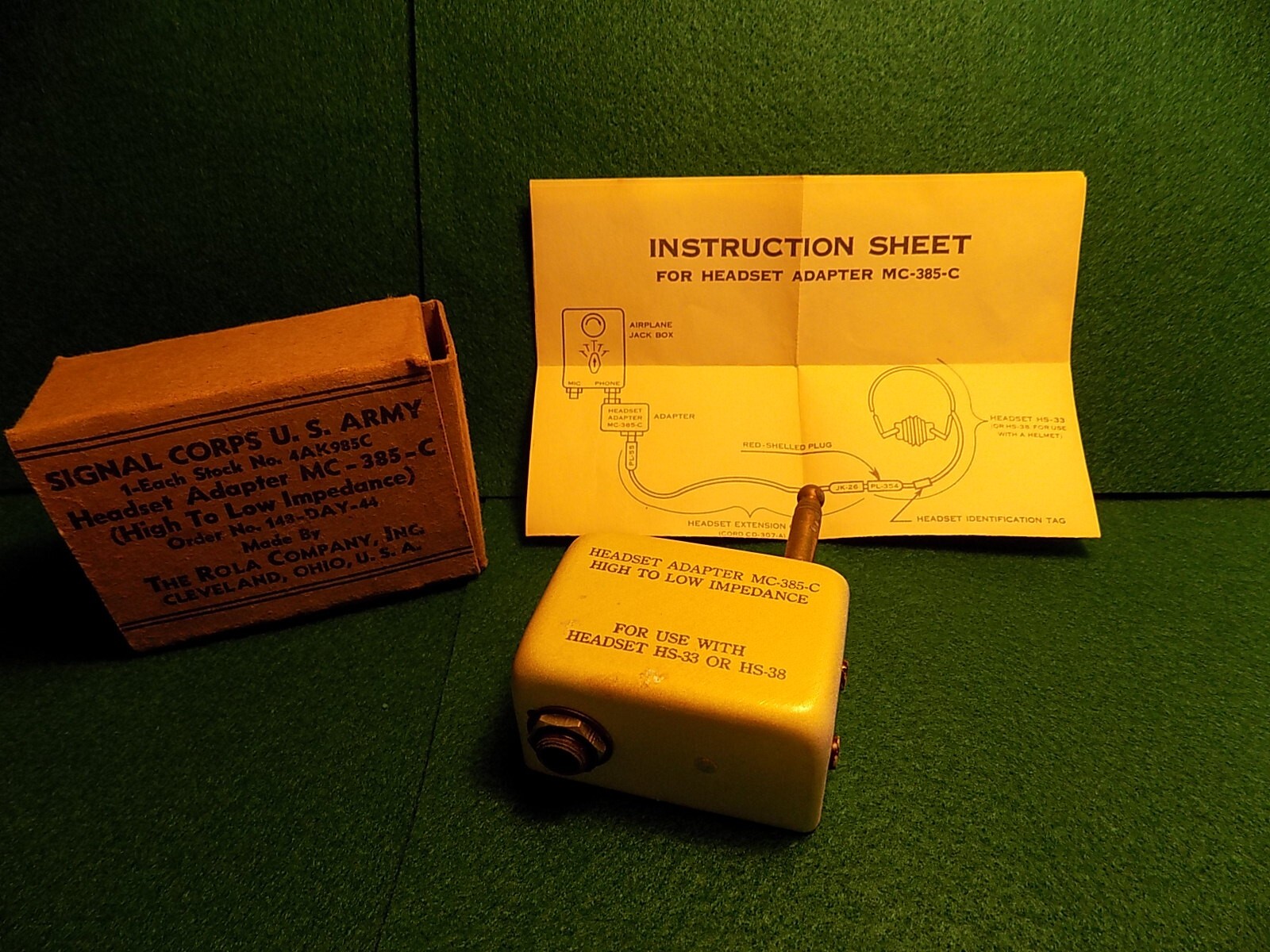 Signal Corp U.S. Army Headset Adapter MC-385-C High Imp to Low NOS NIB