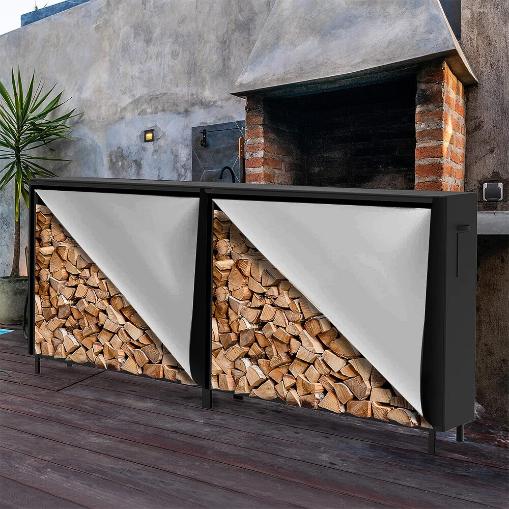 8ft Firewood Log Rack Cover Waterproof Wood Storage Holder Heavy Duty Outdoor