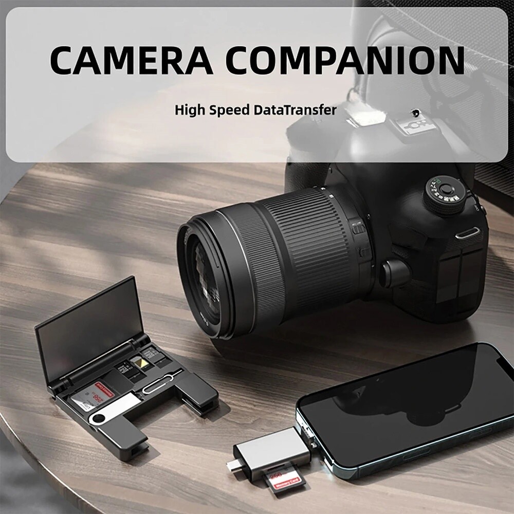 7-in-1 USB-C OTG Adapter SD TF Memory Card Reader Storage Box For iPhone Samsung