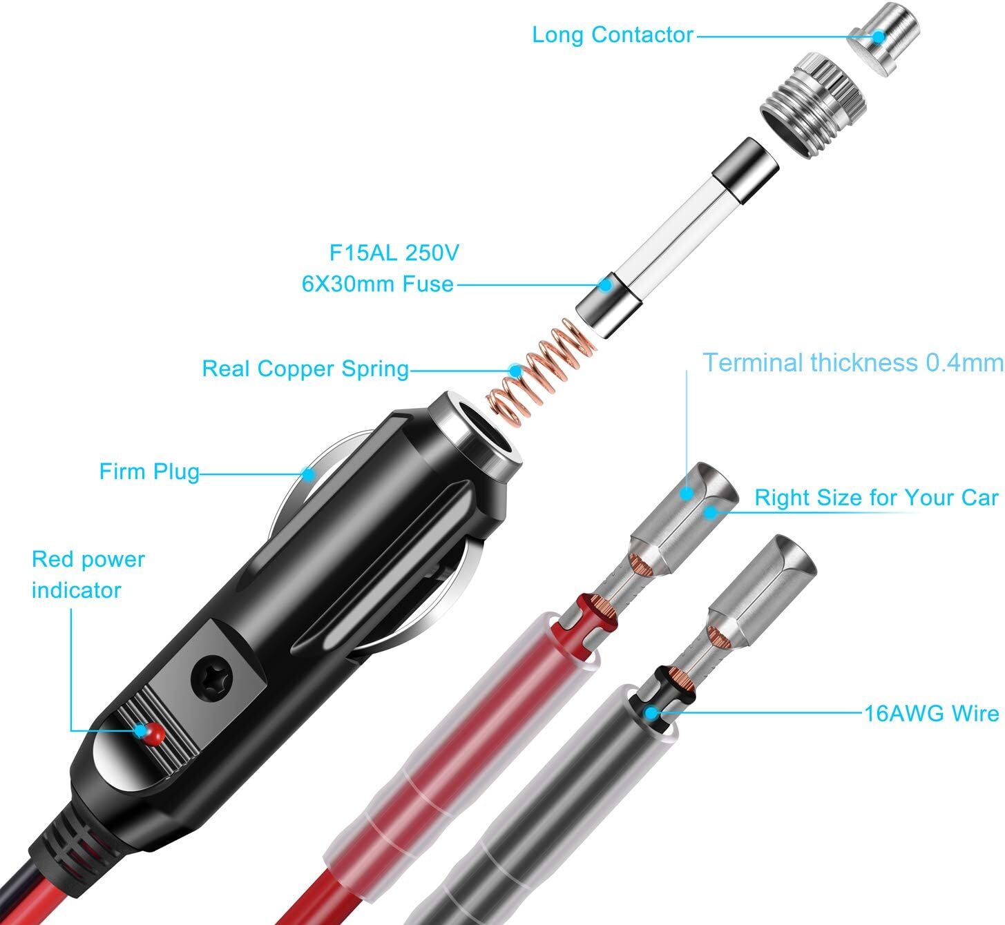 Lot 12V Fused LED Light Cigarette Lighter Male Plug Replacement Adapter w/ Leads