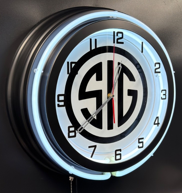 SIG SAUER 19" Double Neon Clock White Matte Black Sign Man Cave Gun Room Bar