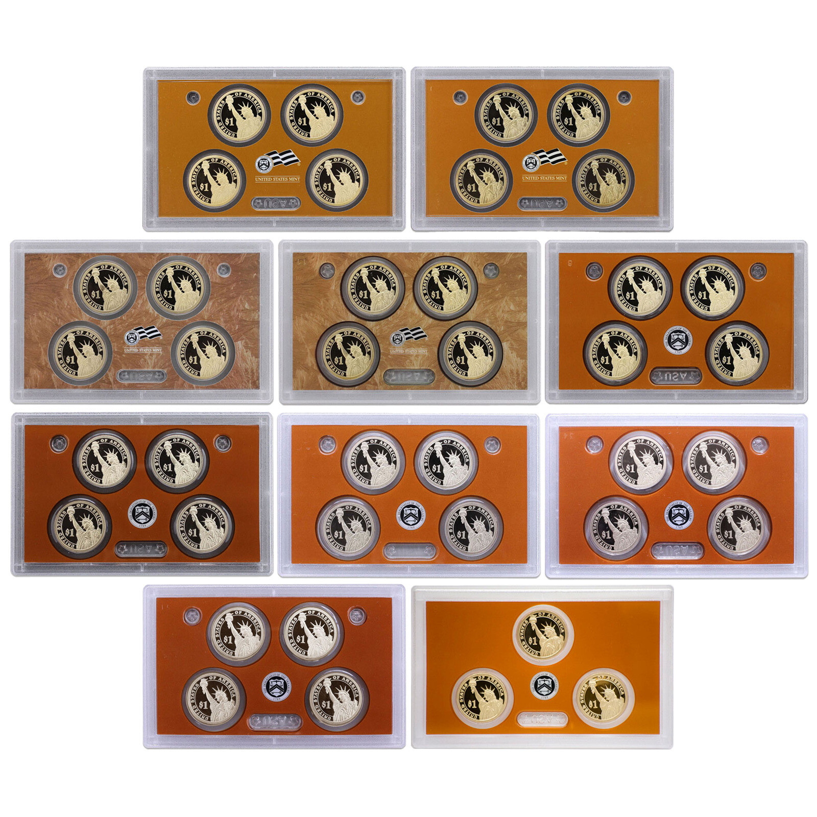 2007-2016 S Presidential Dollar Proof Set Run 39 Coins No Box Or COA