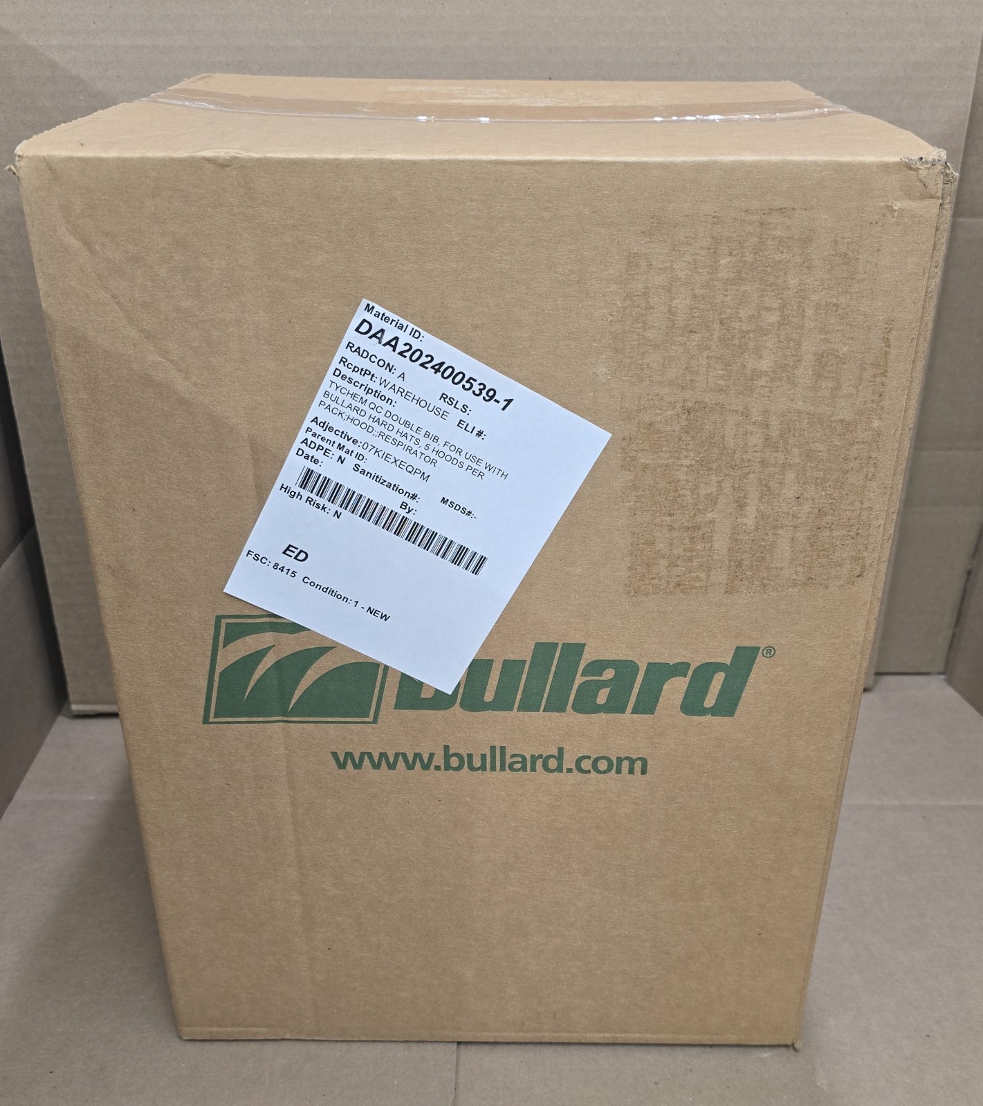 1 Case BRAND NEW SEALED BULLARD CC20 Hoods TYCHEM QC Double Bib