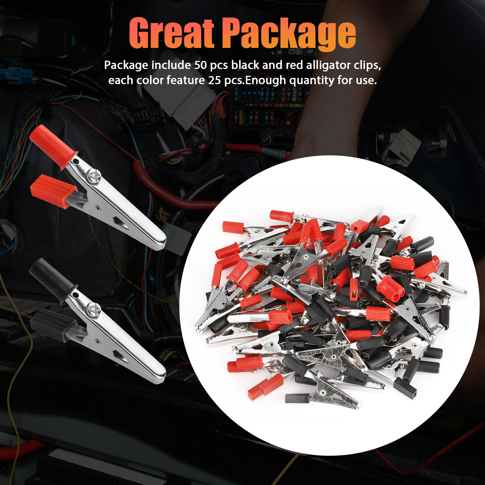 50Pcs Electrical Test Clamps Metal Alligator Clips with Red & Black Handle Bulk