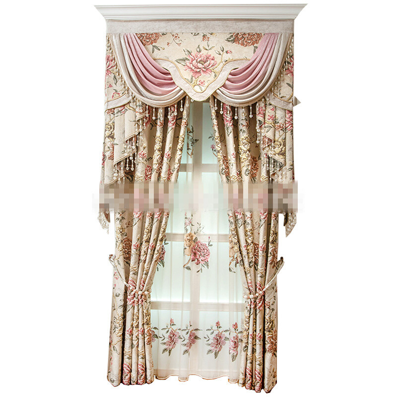 luxury French embossed beige Jacquard cloth blackout curtain valance drape C949