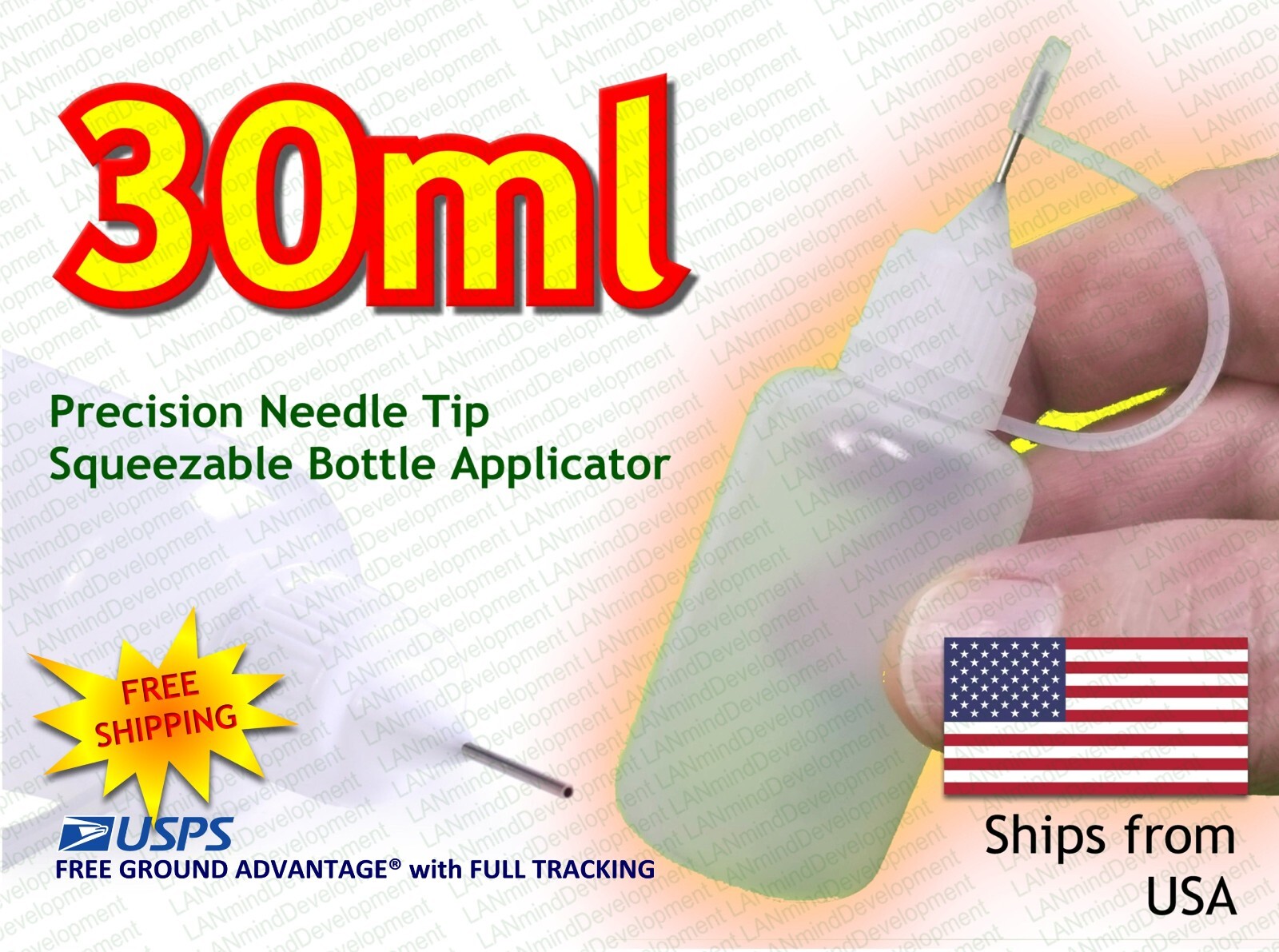 30ml Quality Empty Needle Tip Squeezable LDPE Plastic Bottles - WHITE CAP