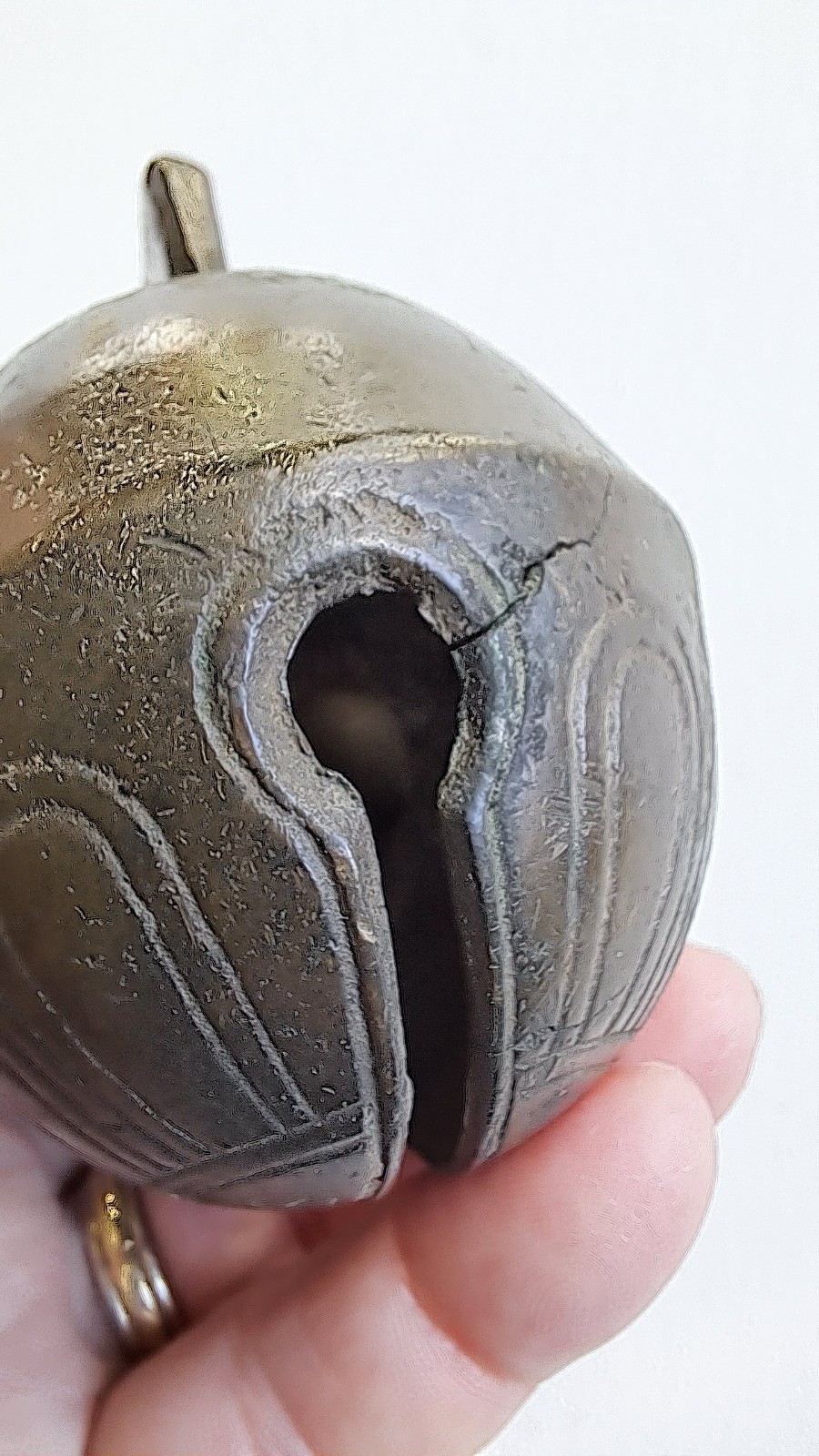 Antique Brass Metal Sleigh Bell HS & Co Henry Stanley Company Crotal Petal #4