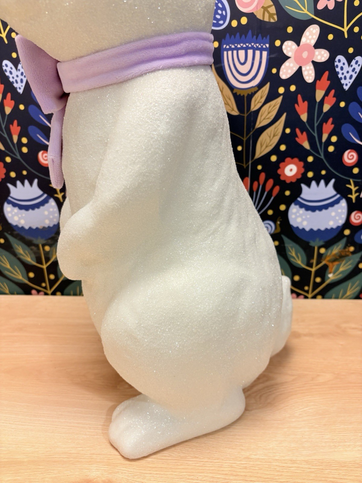Large 25” Blow Mold Bunny Rabbit W/ Velvet Lavender Ribbon And Glitter Coating