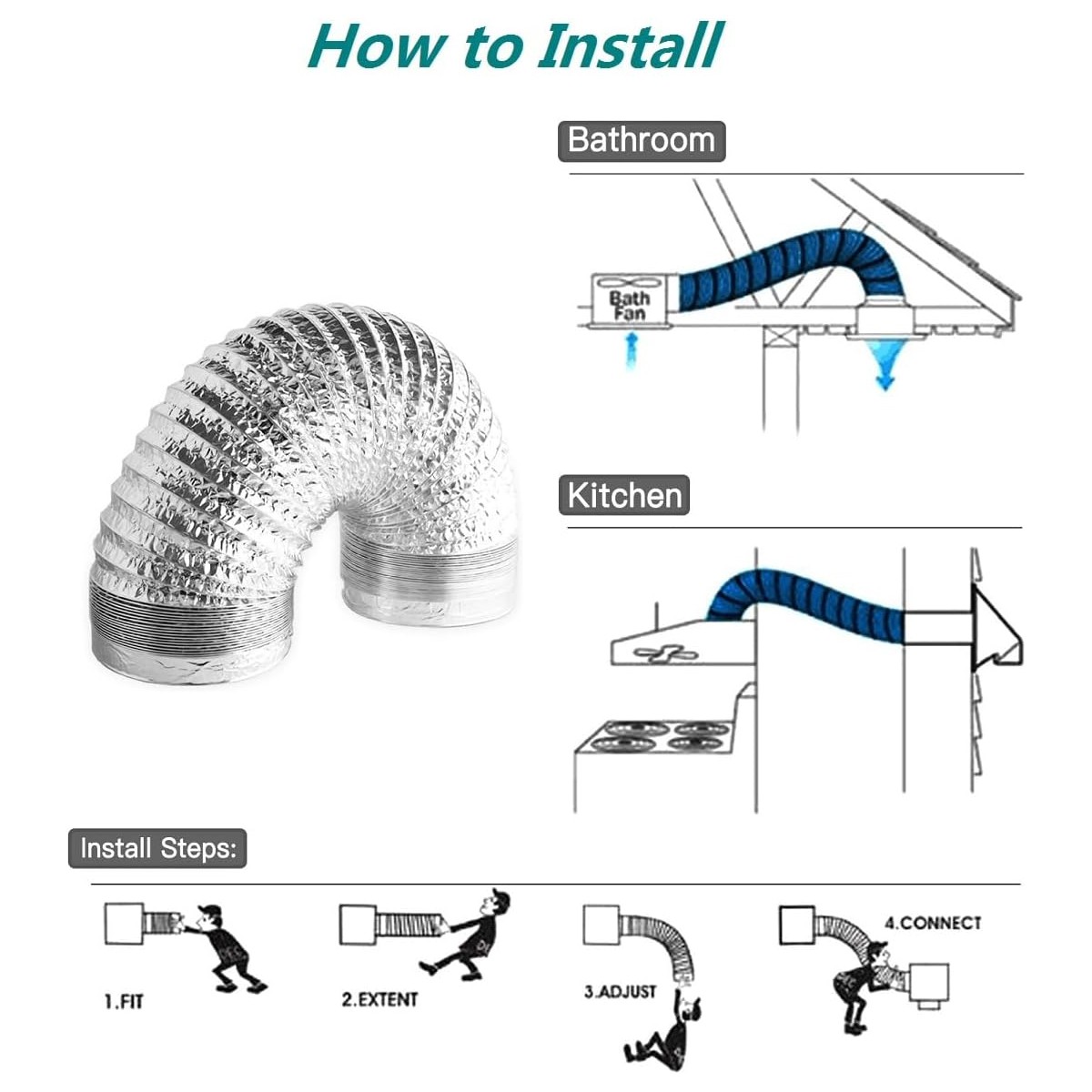 6-Inch Dryer Vent Hose 10 FT Flexible Duct with 2 Clamps for HVAC Ventilation