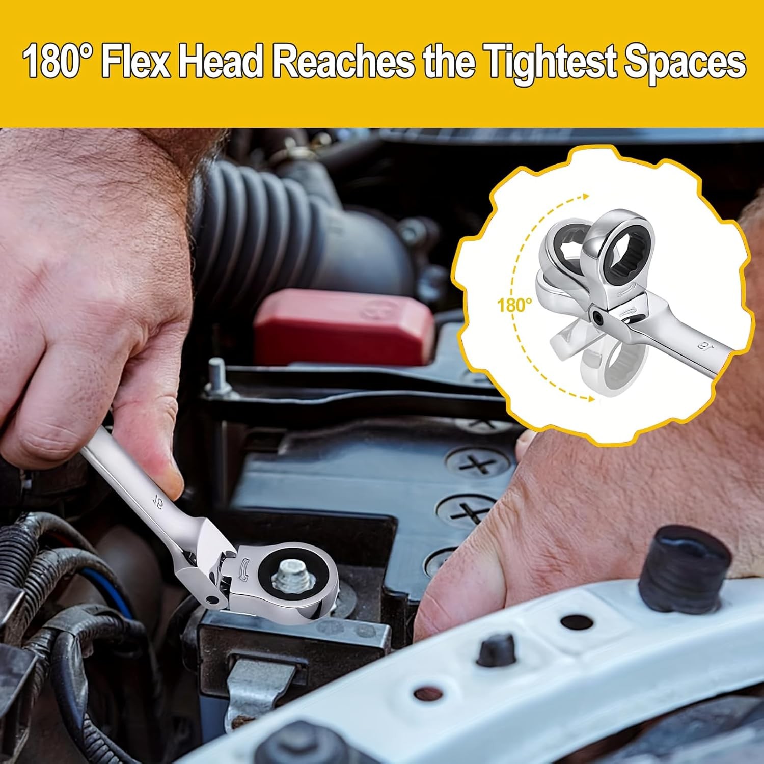 16PC 6-22mm Metric Flexible Head Ratcheting Wrench Combination Spanner Tool Set