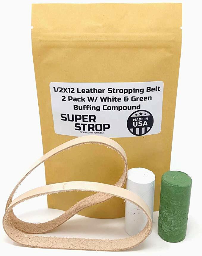 1/2X12 Inch 2 Pk Leather Honing Belts Super Strop Work Sharp Wht & Grn Compound