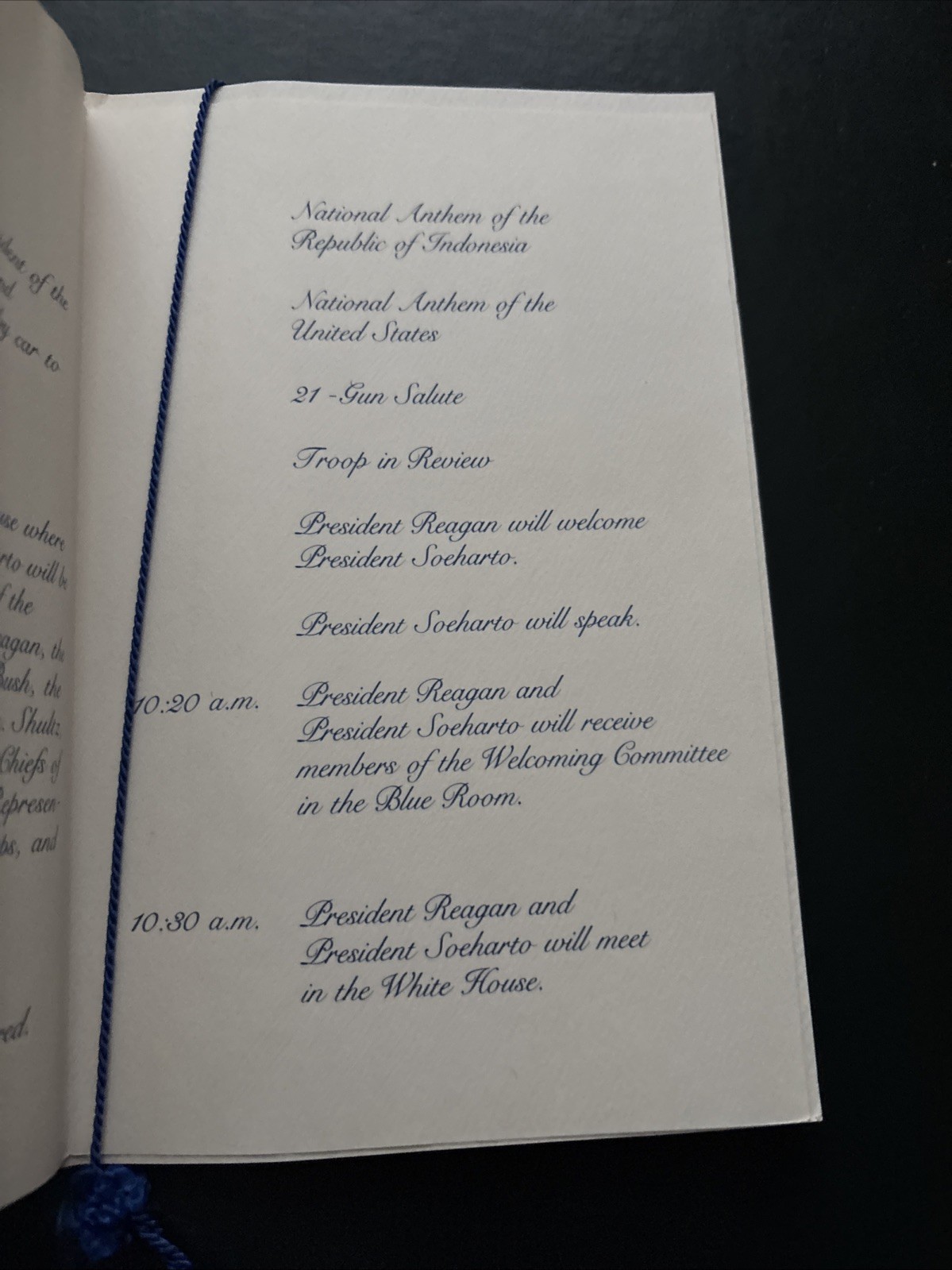 1982 Ronald Reagan White House Arrival Ceremony Program President of Indonesia