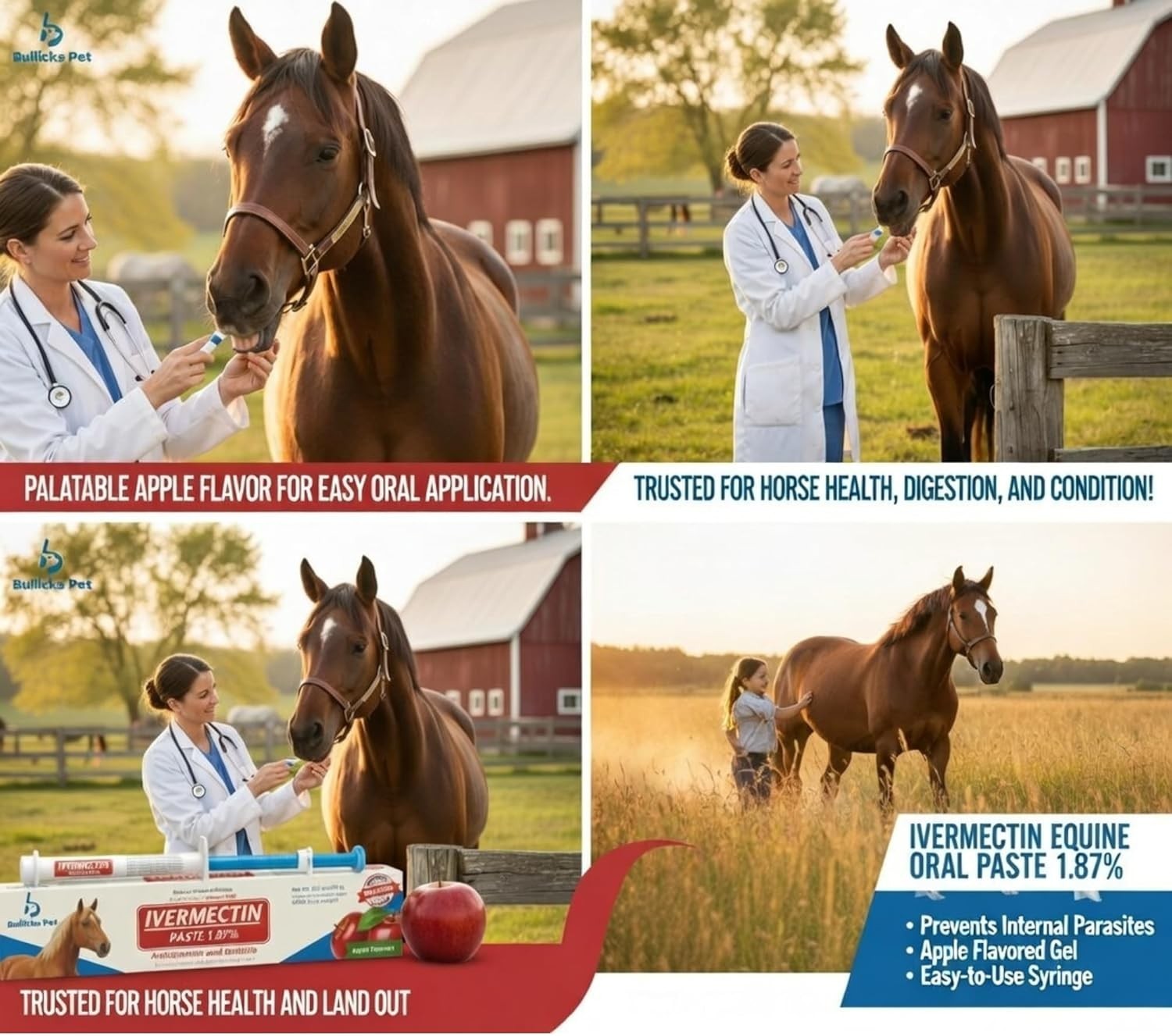 Bullicks Horse Dewormer Pack Paste Apple Flavor 0.21oz Expiry 01/2028