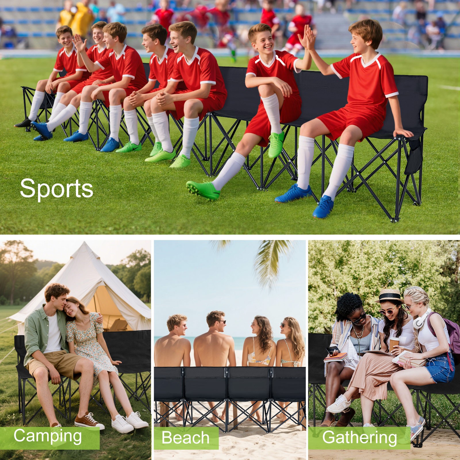 NAIZEA 4/6/9-Seater Sports Bench Folding Bench Chair Sideline Bench for Sports