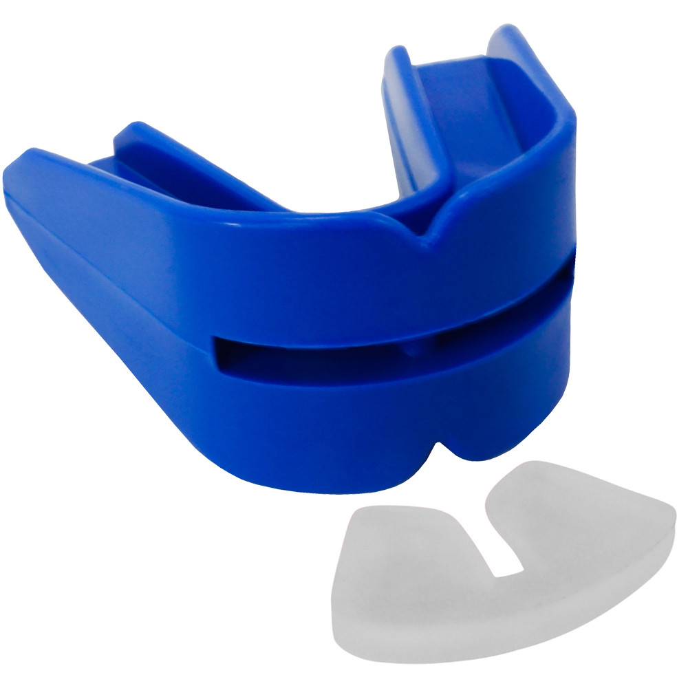 BLUE DOUBLE MOUTH GUARD w/ CASE - Meister MMA Gum Shield Boxing CUSTOM MOLDABLE