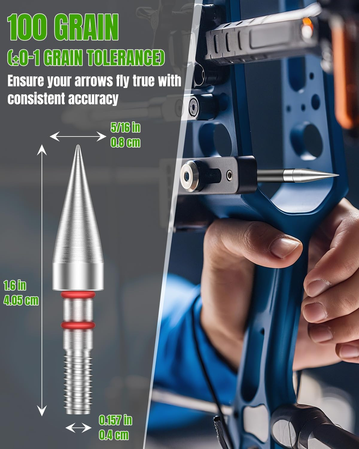 24Pcs 5/16" Archery Field Points Screw-in Arrow Point 100 Grain Steel Field Tips