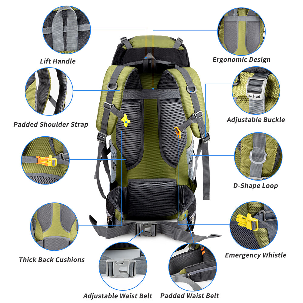 70L Outdoor Hiking Backpack Camping Rucksack Waterproof Shoulder Travel Bag USA