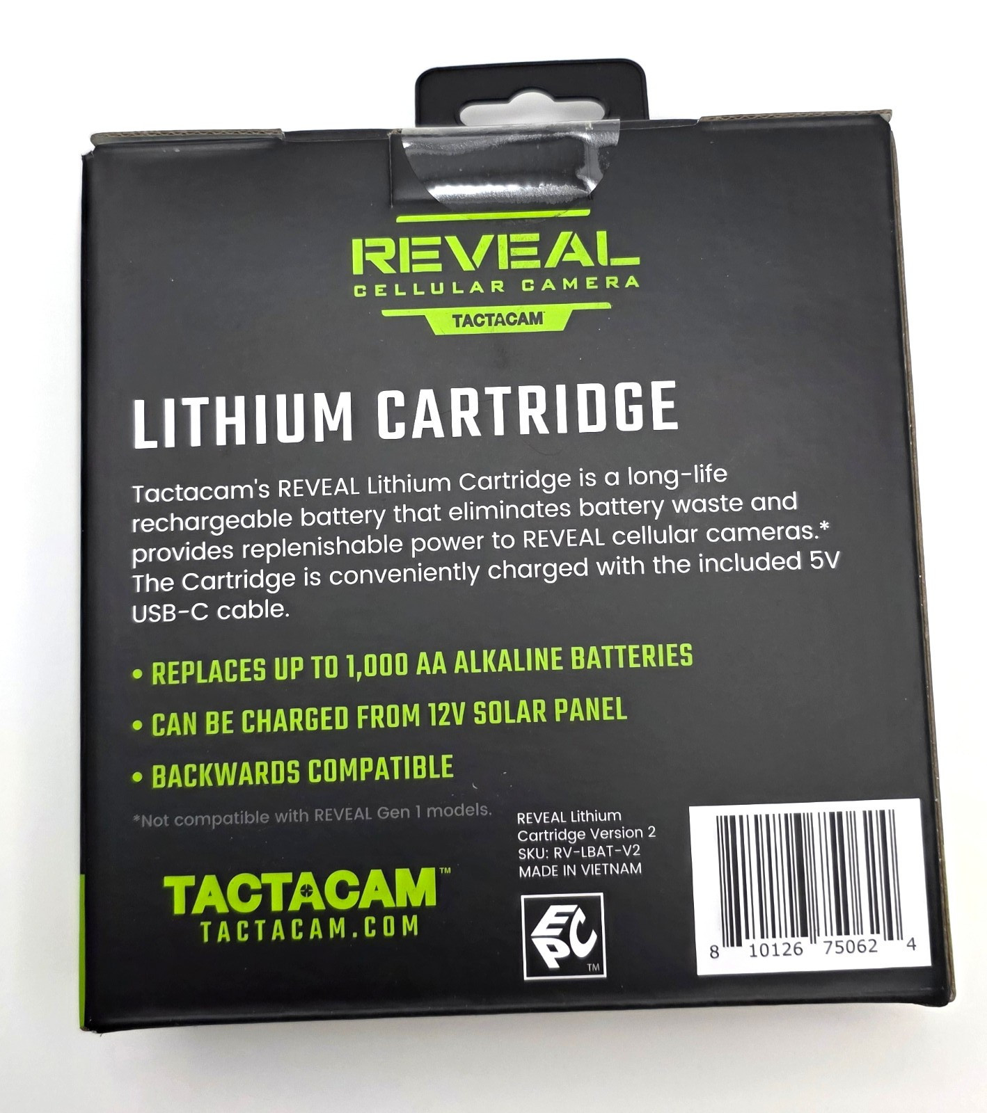 New Tactacam Reveal v2 Lithium Cartridge Rechargable Battery Pack RV-LBAT-V2