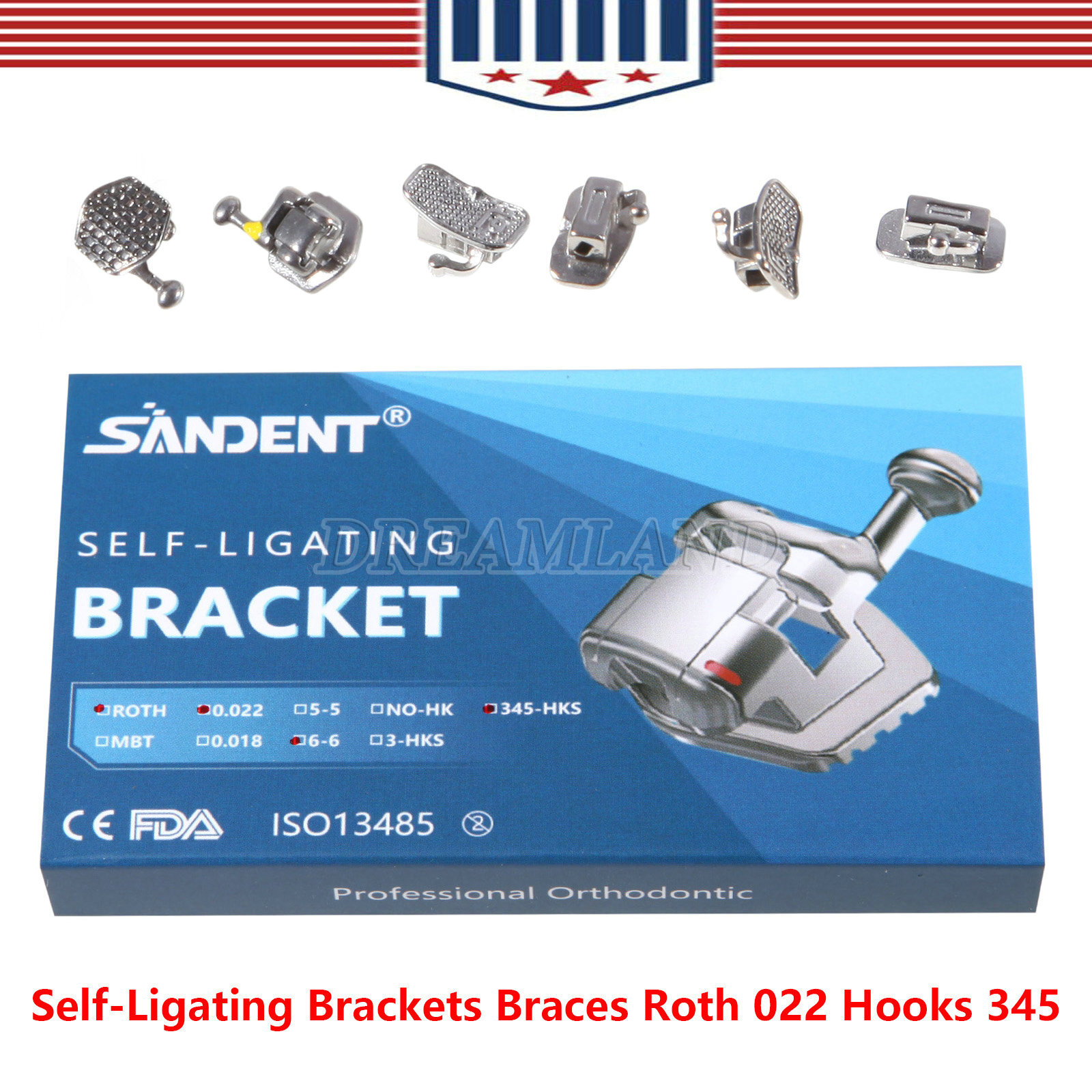 10 Packs Dental Self-Ligating Brackets Orthodontic Roth 0.022 345Hook Bracket