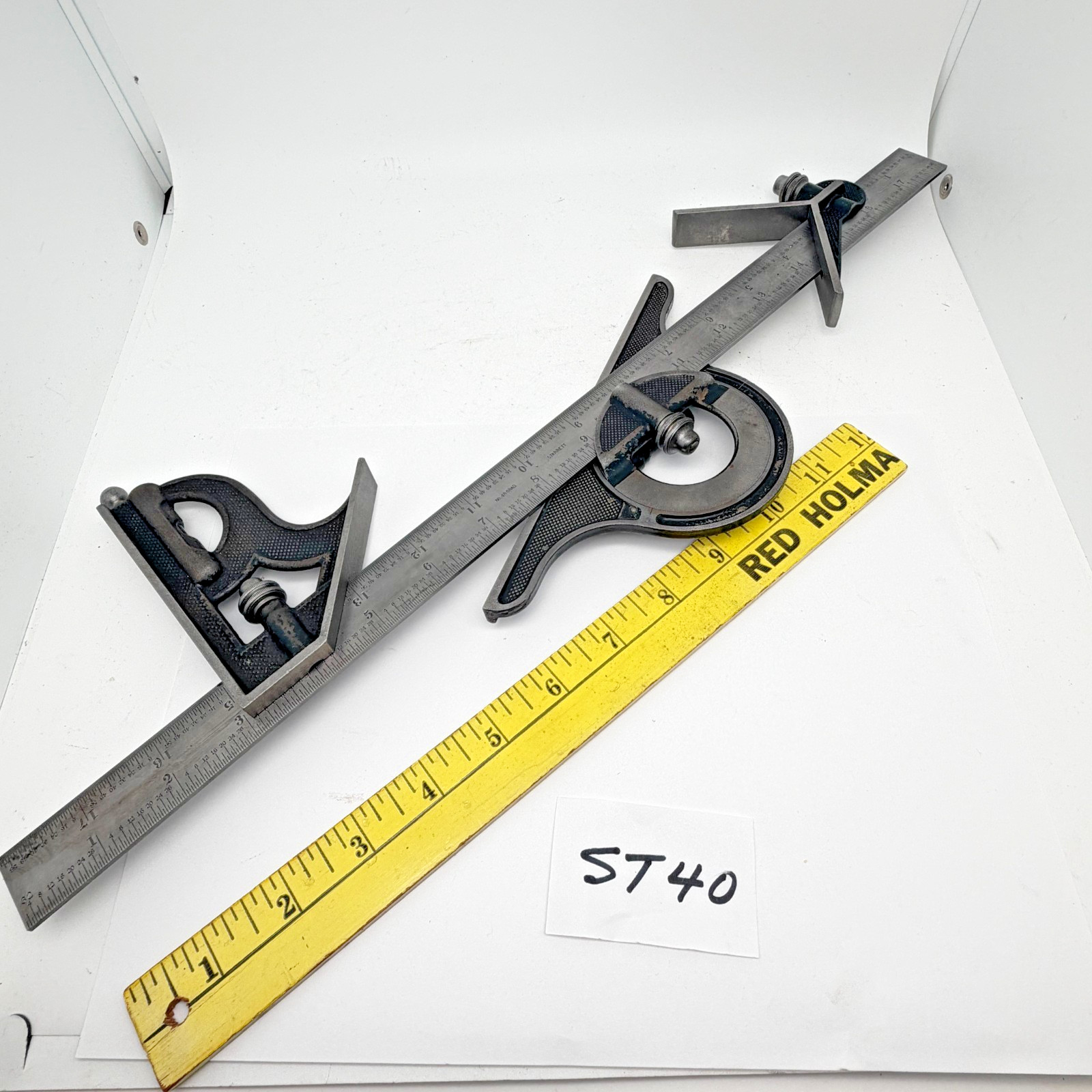 Preowned 18" L.S. STARRETT Comb. Square w/ Protractor Centerfinder - Machinists