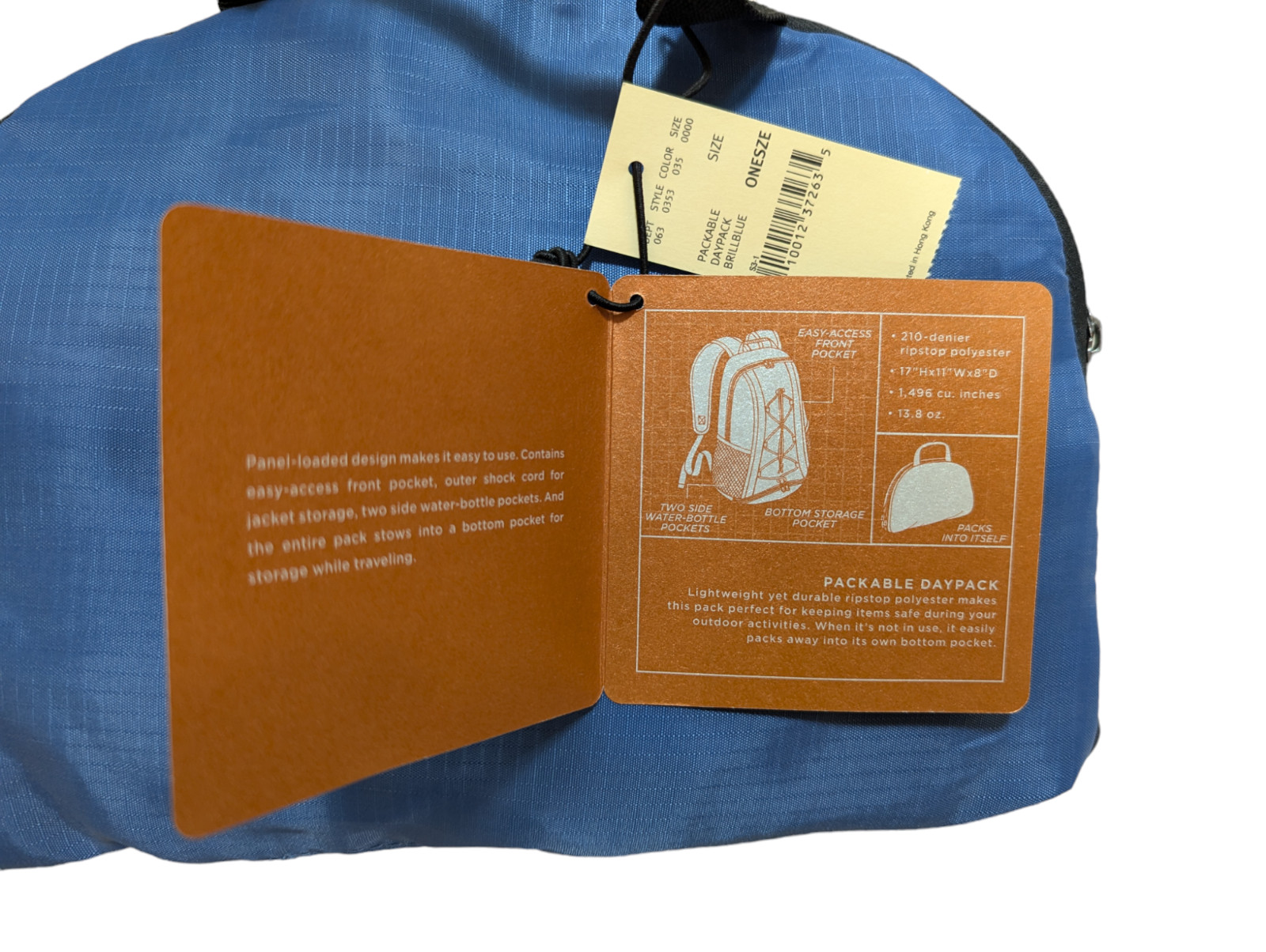 Eddie Bauer Packable Daypack Brill Blue Backpack Adventure Hiking Travel NEW