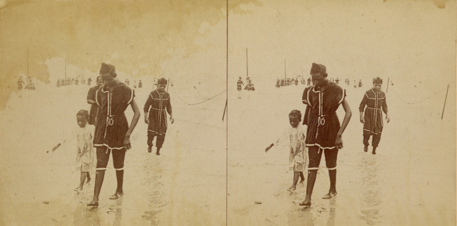 African American Stereoview 1896 Coney Island Beach Outing Photo Fair Exhibition