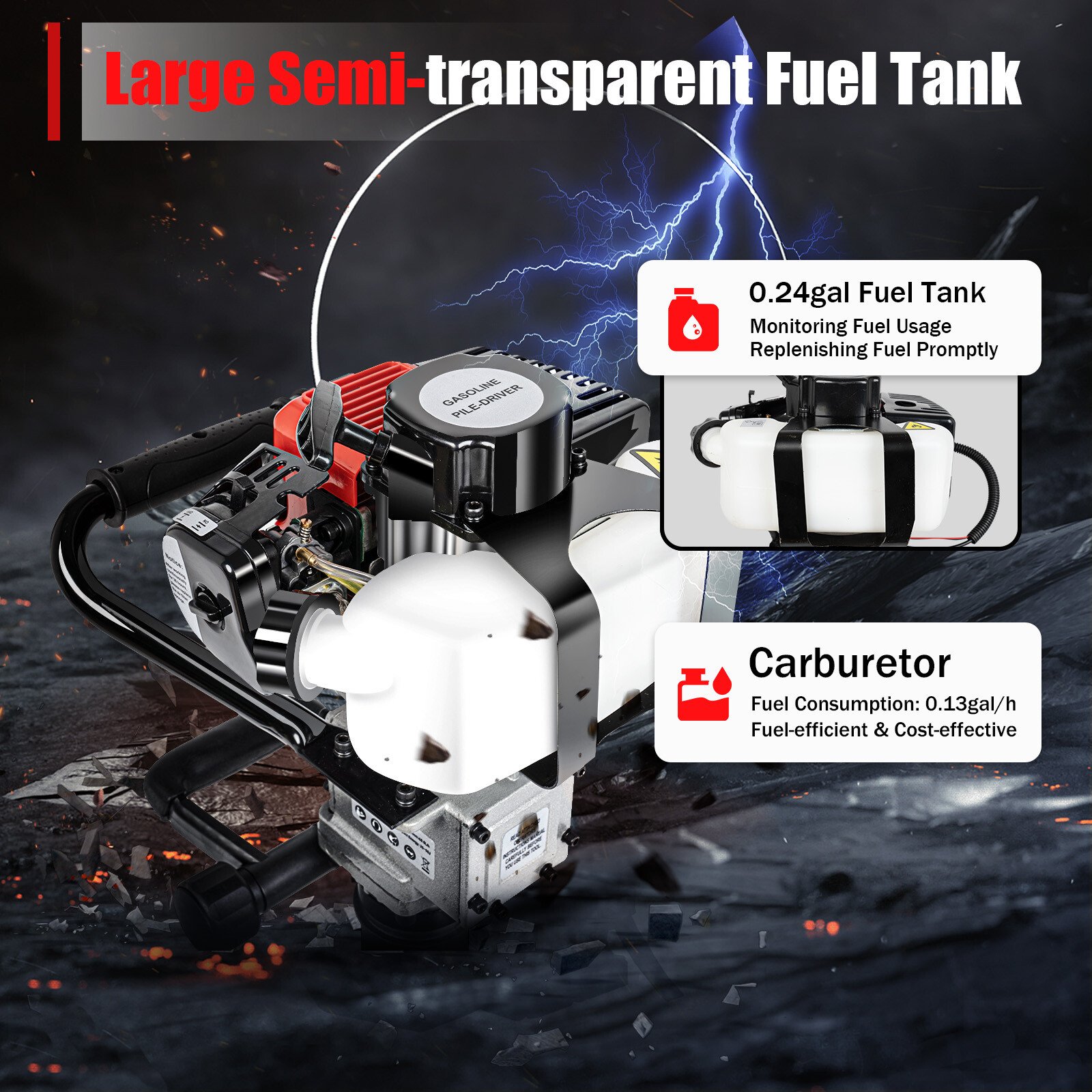 32cc Gas Powered T-Post Driver 2 Stroke Pole Pounder Pile Driver Hammer Portable