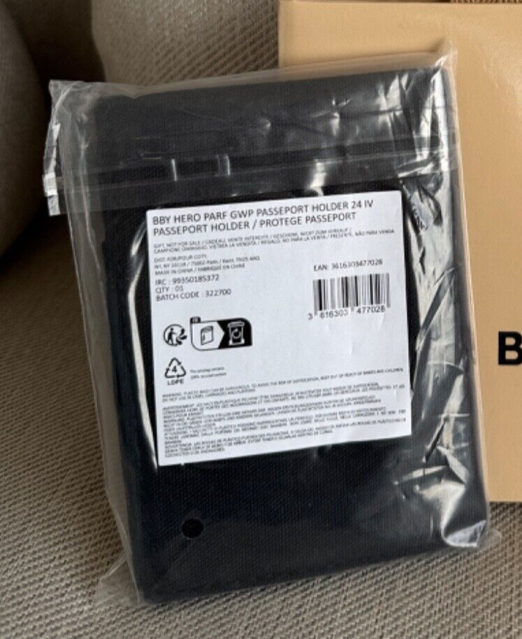 BURBERRY Beauty Black Canvas Passport Holder Travel Accessory w/ Paper Gift Bag