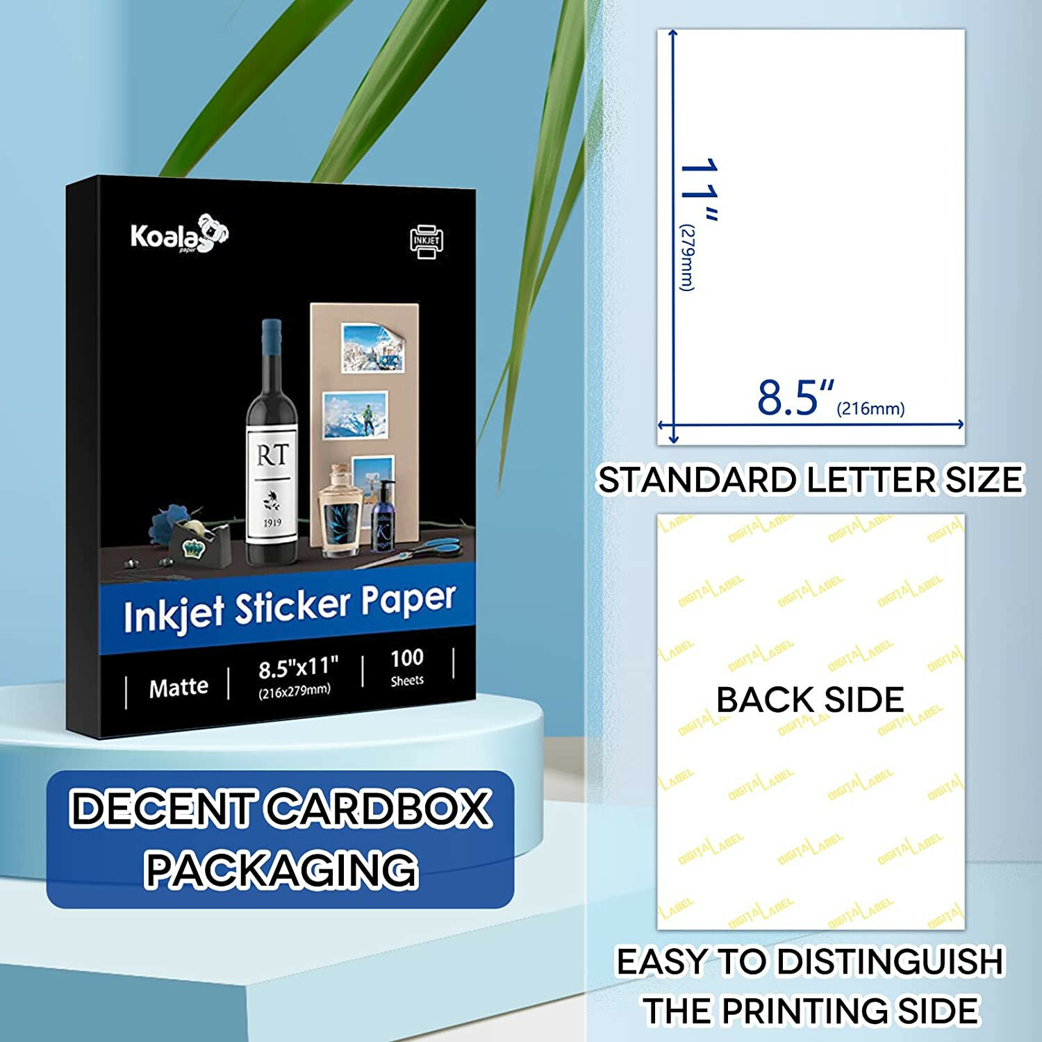 Koala Sticker Paper for Inkjet + Laser Printers 100 Full Sheets Shipping Label