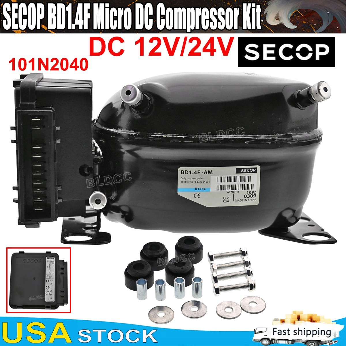 SECOP Car Refrigerator  BD1.4F R134a Compressor + 101N2040 Electronic Start Unit