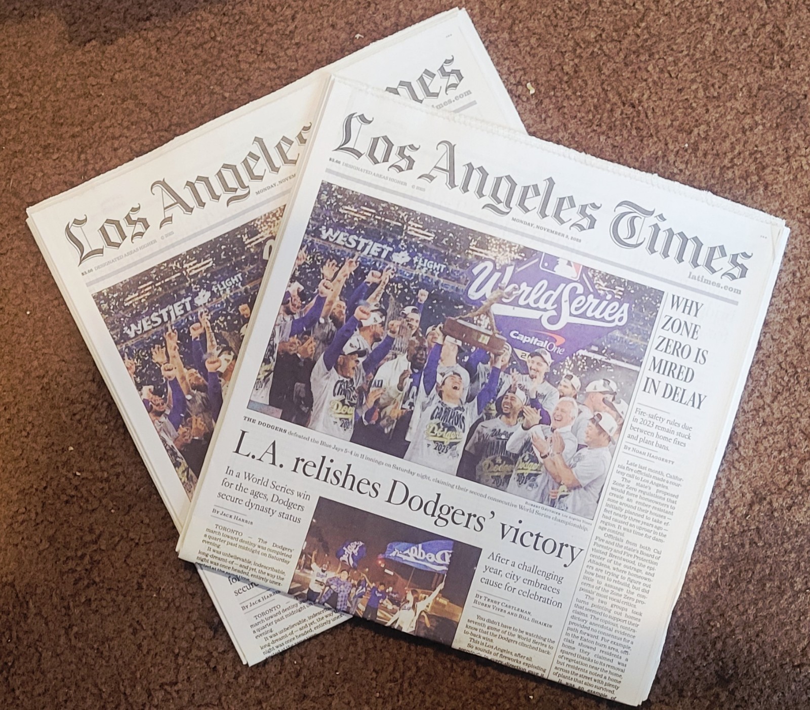 LOS ANGELES TIMES NOV 3, 2025 NEWSPAPER LA DODGERS WORLD SERIES CHAMPIONS MOOKIE